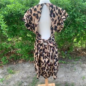 Shein Curve Leopard Women’s 2XL Dress Ruffle Sleeve  Open Back